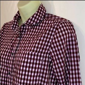 J. Crew maroon & white gingham checked shirt